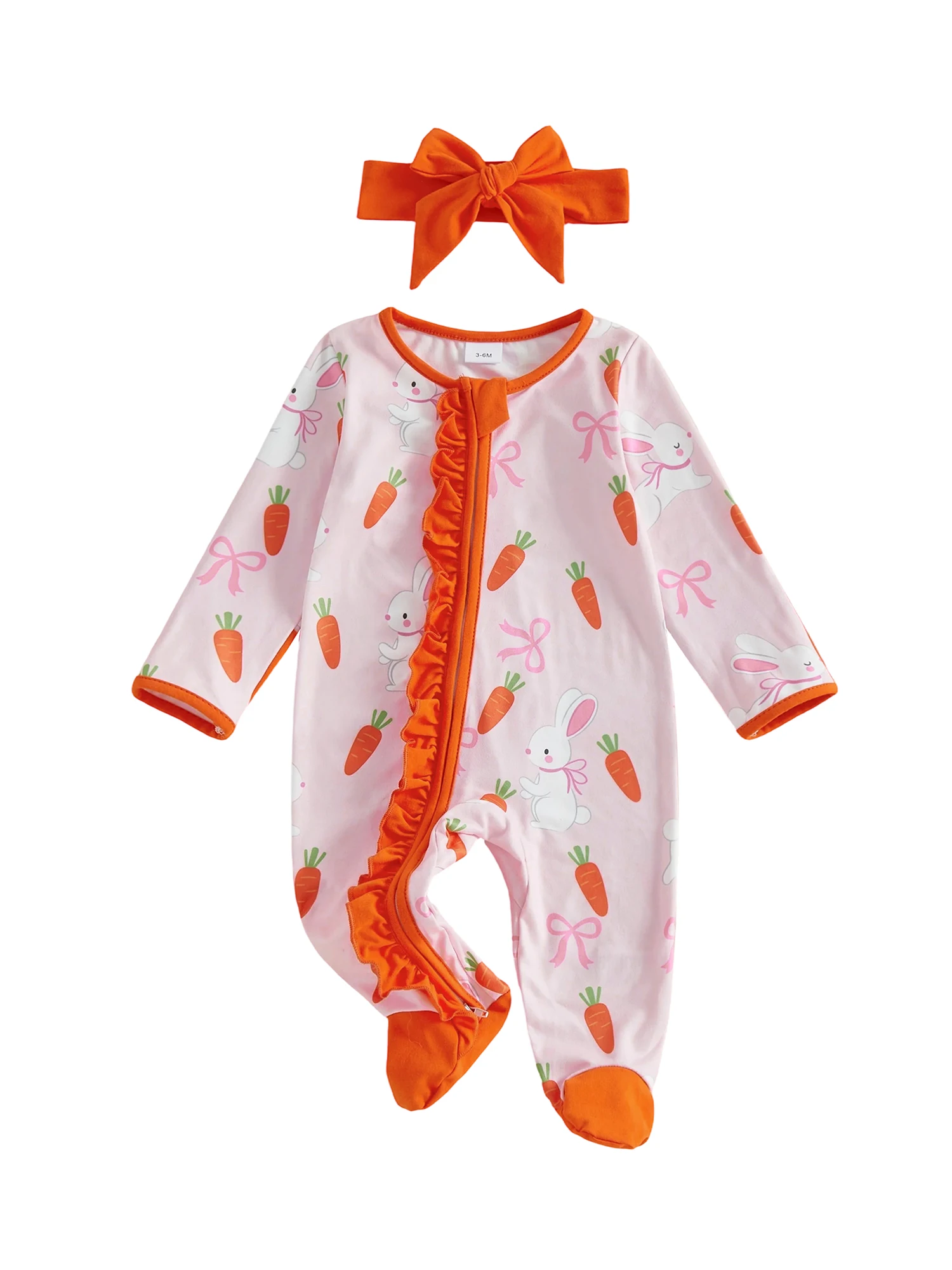 Mono de bebé con diadema de lazo en tonos naranja y blanco