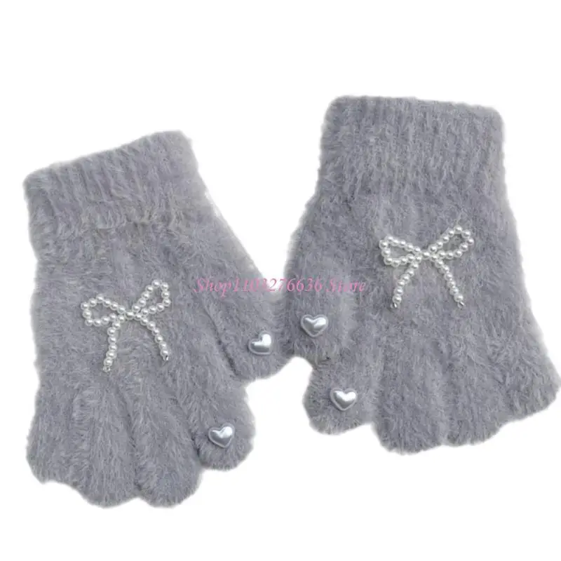 Guantes infantiles tejidos con perlas para niña - imagen 4