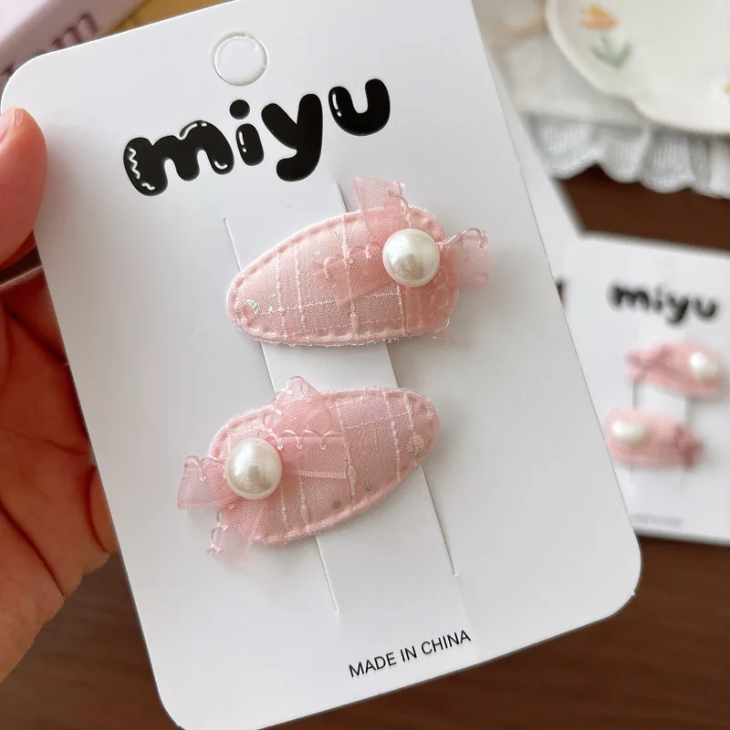 Pinzas para el cabello de niña con lazo rosa, encaje y tul - imagen 5