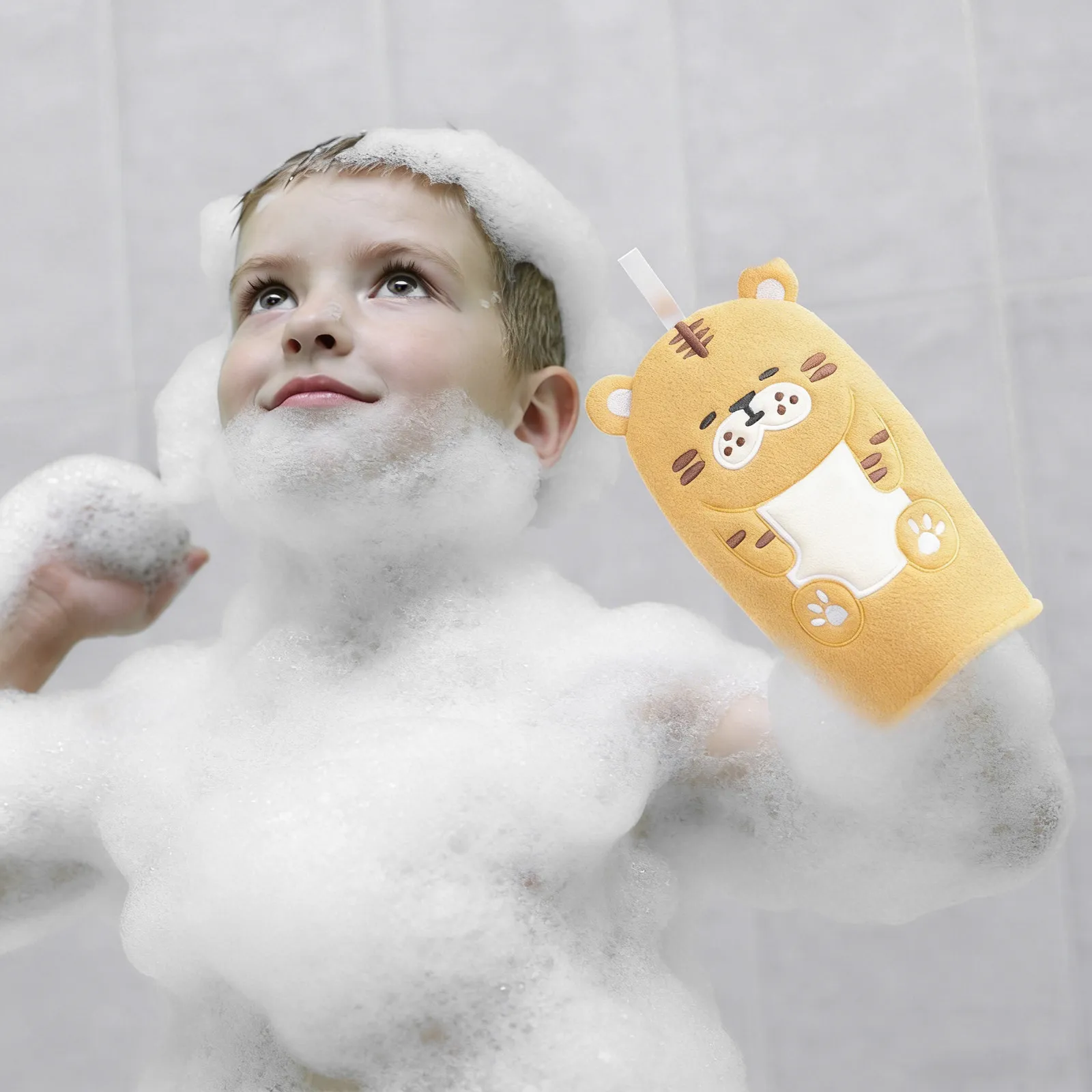 Guantes de baño infantiles en algodón suave con estampado tigre - imagen 5