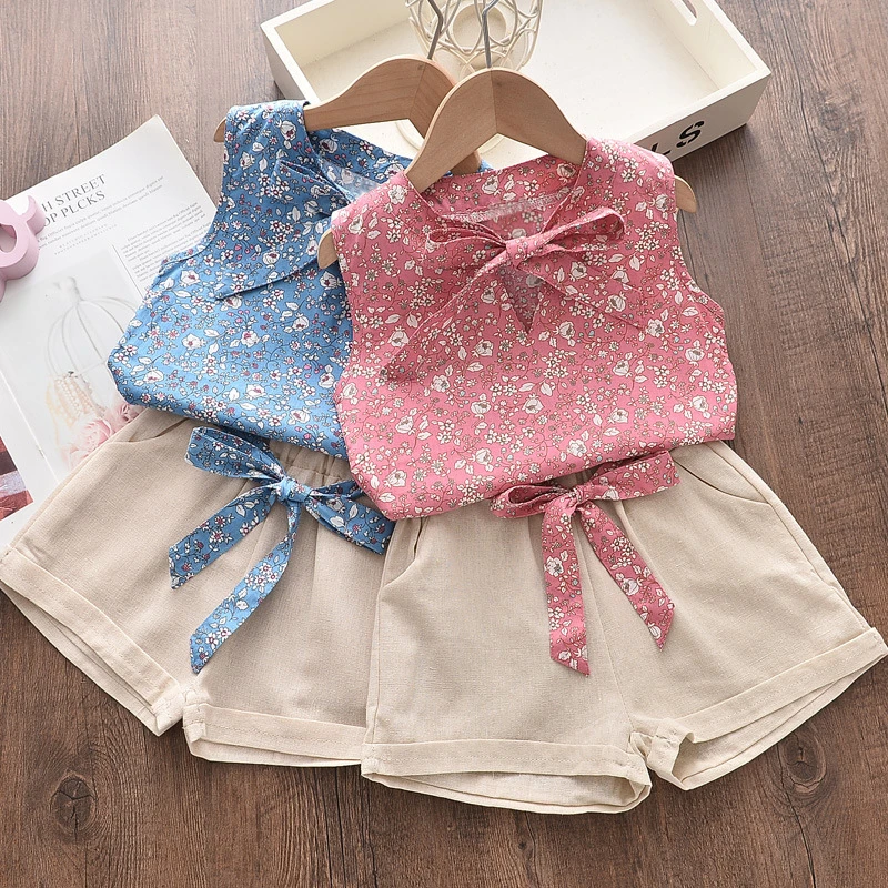 Conjunto verano niñas chaleco sin mangas y pantalones cortos - imagen 3
