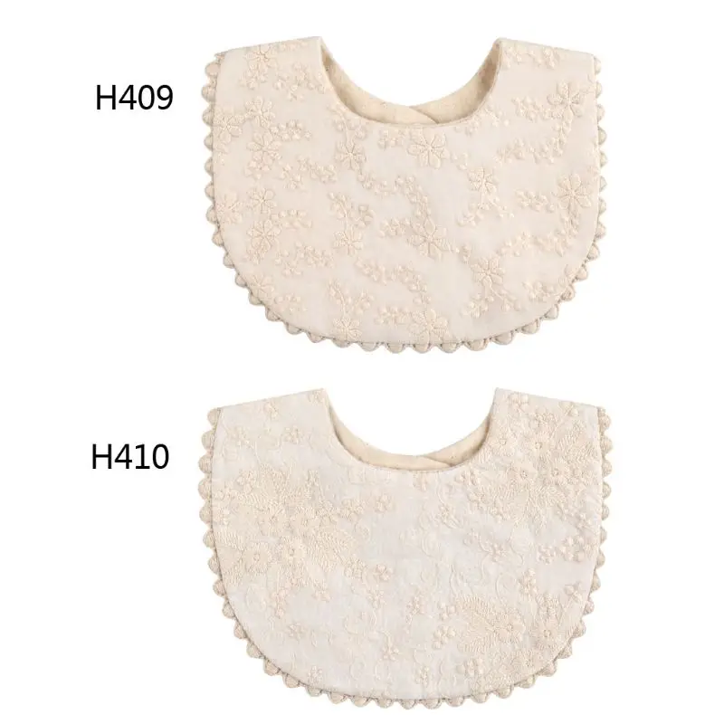 Boho Beige - Babero de algodón con flores bordadas para bebé