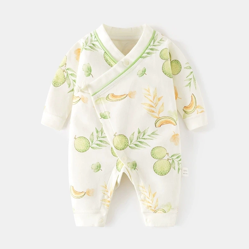 Mameluco de algodón para bebé niña – Cuello en V con estampado primaveral - imagen 2