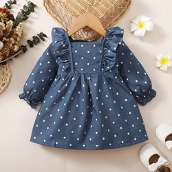 Vestido de lunares para niña, azul con volantes, estilo princesa 3-24m