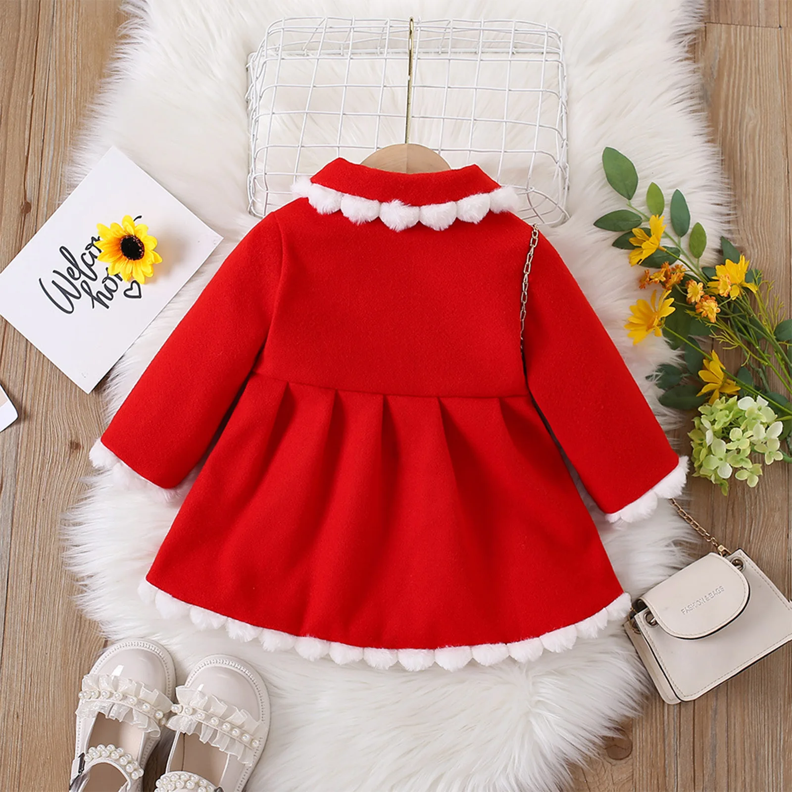 Abrigo de invierno para niñas con piel sintética y botones - imagen 3