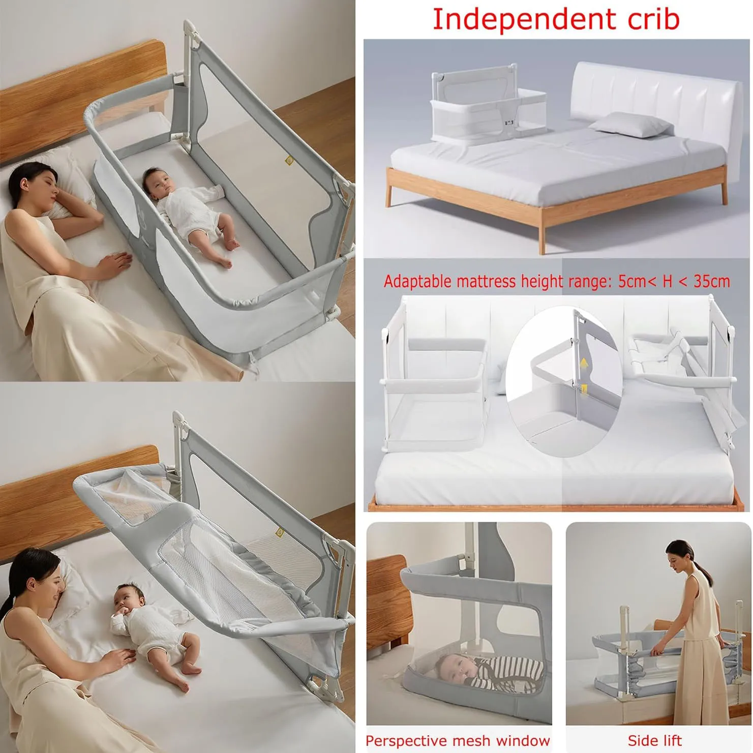 Cuna de viaje convertible para colecho con mosquitera y muelles - imagen 3