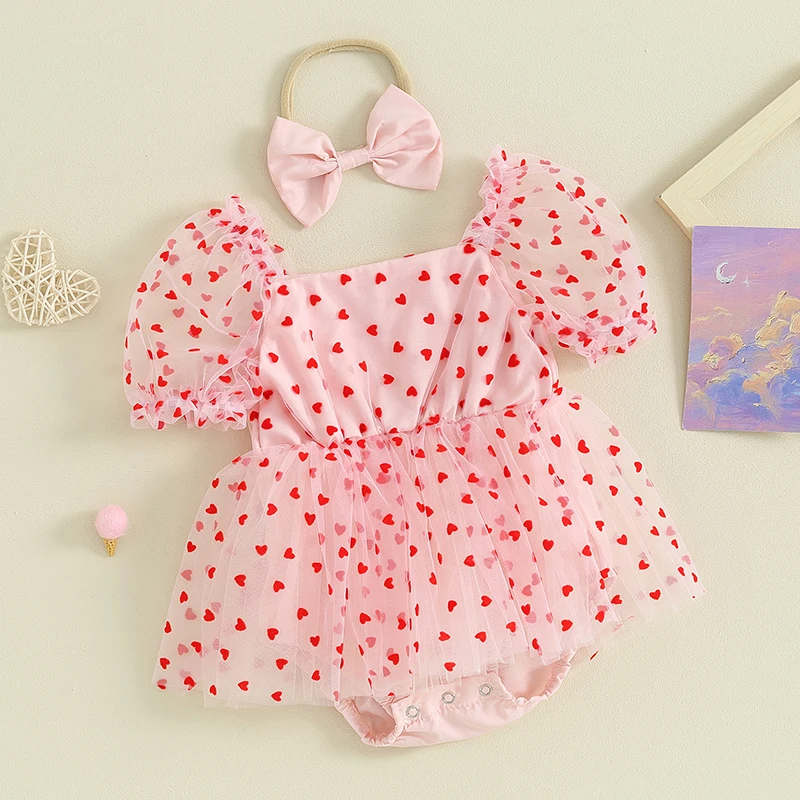 Pelele recién nacida niña San Valentín con corazón y diadema lazo - imagen 5