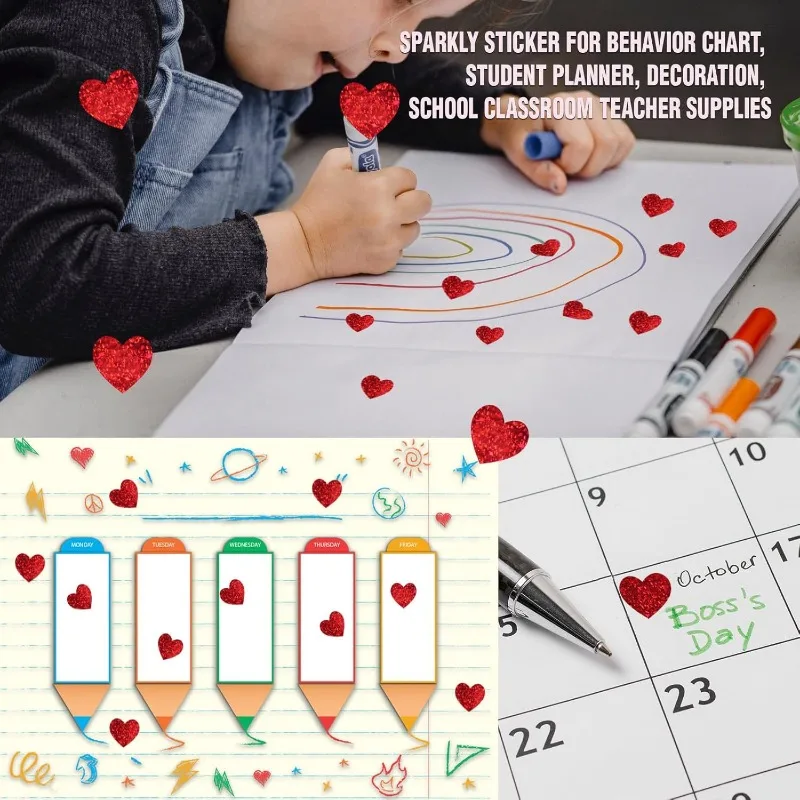 Pegatinas corazones con purpurina para manualidades infantiles - imagen 2