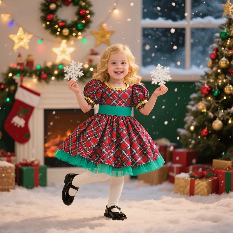 Vestido Navidad niña con lentejuelas y falda de tul - imagen 4