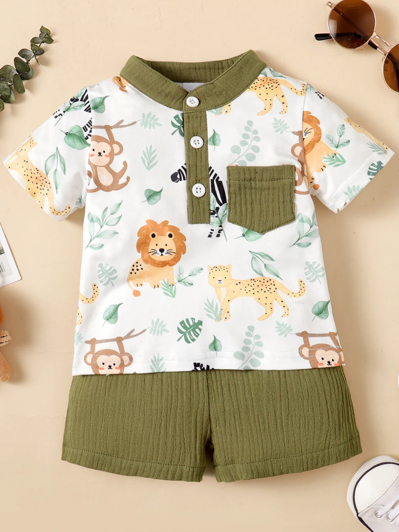 Conjunto infantil veraniego con estampado de animales para bebé - imagen 4
