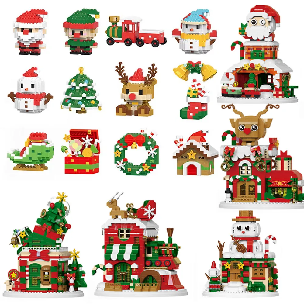 Microbloques de construcción con motivo navideño de Reno de Papá Noel