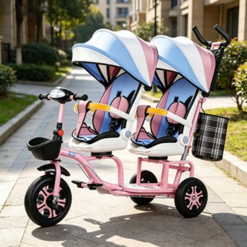 Triciclo plegable de dos plazas con pedales para niños - imagen 4