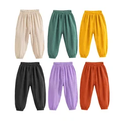 Pantalones harem de lino y algodón estilo coreano para niñas