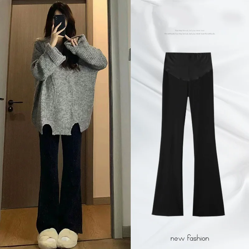 Pantalones de embarazo negros de cintura alta con soporte vientre - imagen 5