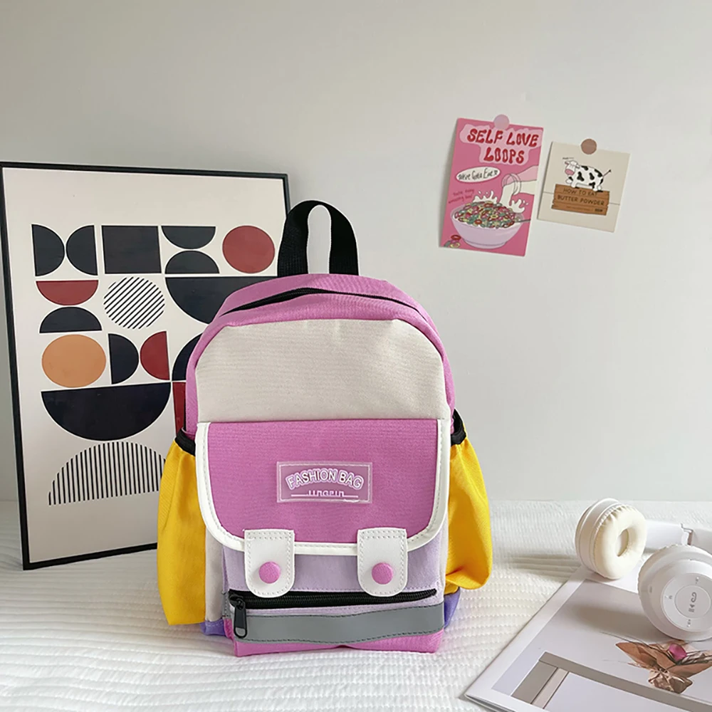 Mochila infantil retro en lona con bloques de color para escuela - imagen 2