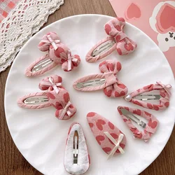 Pinzas para el cabello con lazo de tela rosa caramelo niñas