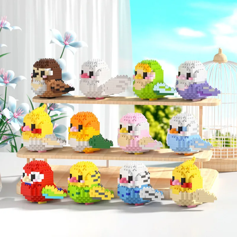 Set de microbloques de pájaros CONUSEA con 12 modelos de aves en miniatura