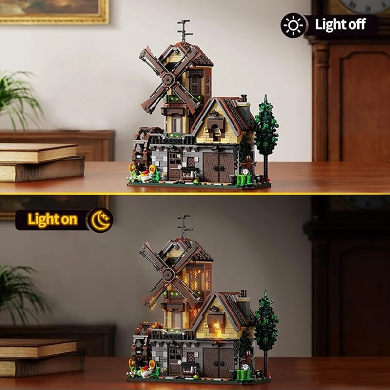 Bloques de construcción casa de campo con LED y molino medieval - imagen 5