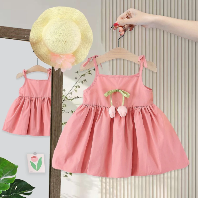 Vestido veraniego en algodón para niñas con falda de tirantes - imagen 5