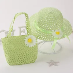 Sombrero de ala ancha infantil de paja con bolso de playa floral