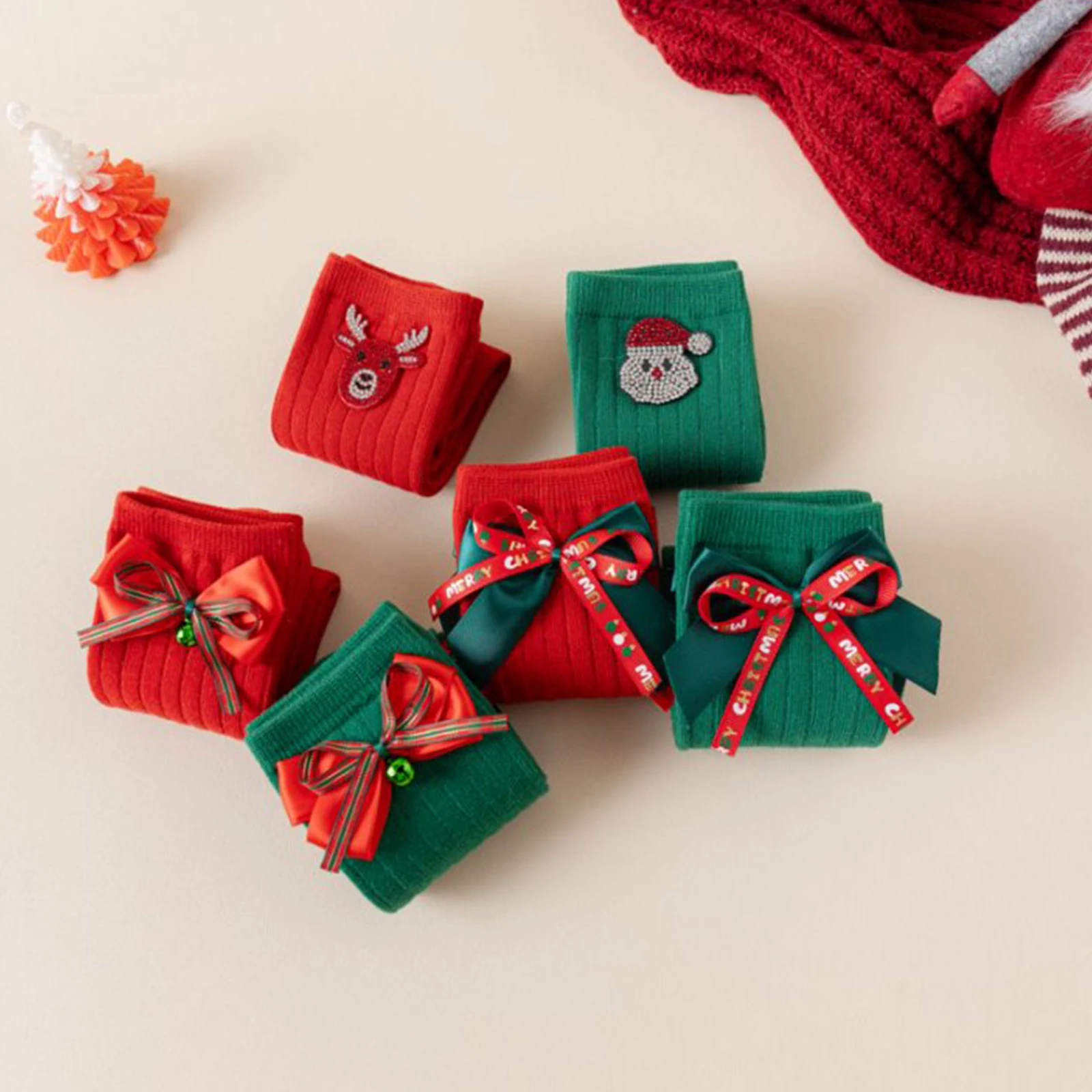 Tregren calcetines altos navideños hasta la rodilla con Papá Noel - imagen 5