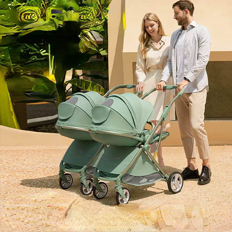 Cochecito gemelo ligero con amortiguación – Plegable y fácil de transportar