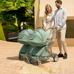 Cochecito gemelo ligero con amortiguación – Plegable y fácil de transportar