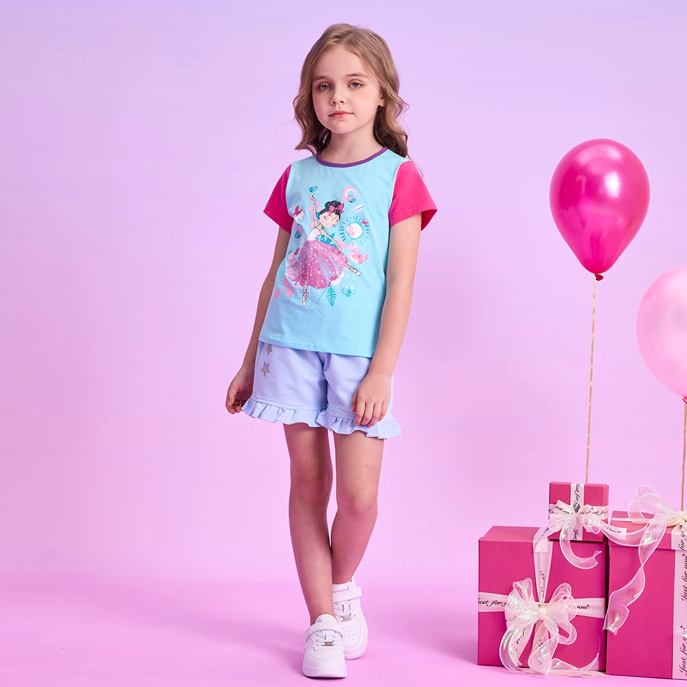 DXTON Camiseta de niña algodón manga corta con flores y dibujos - imagen 3