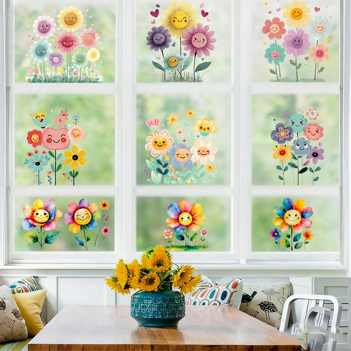 Pegatina ventana girasol sonriente arcoíris decorativa extraíble - imagen 3