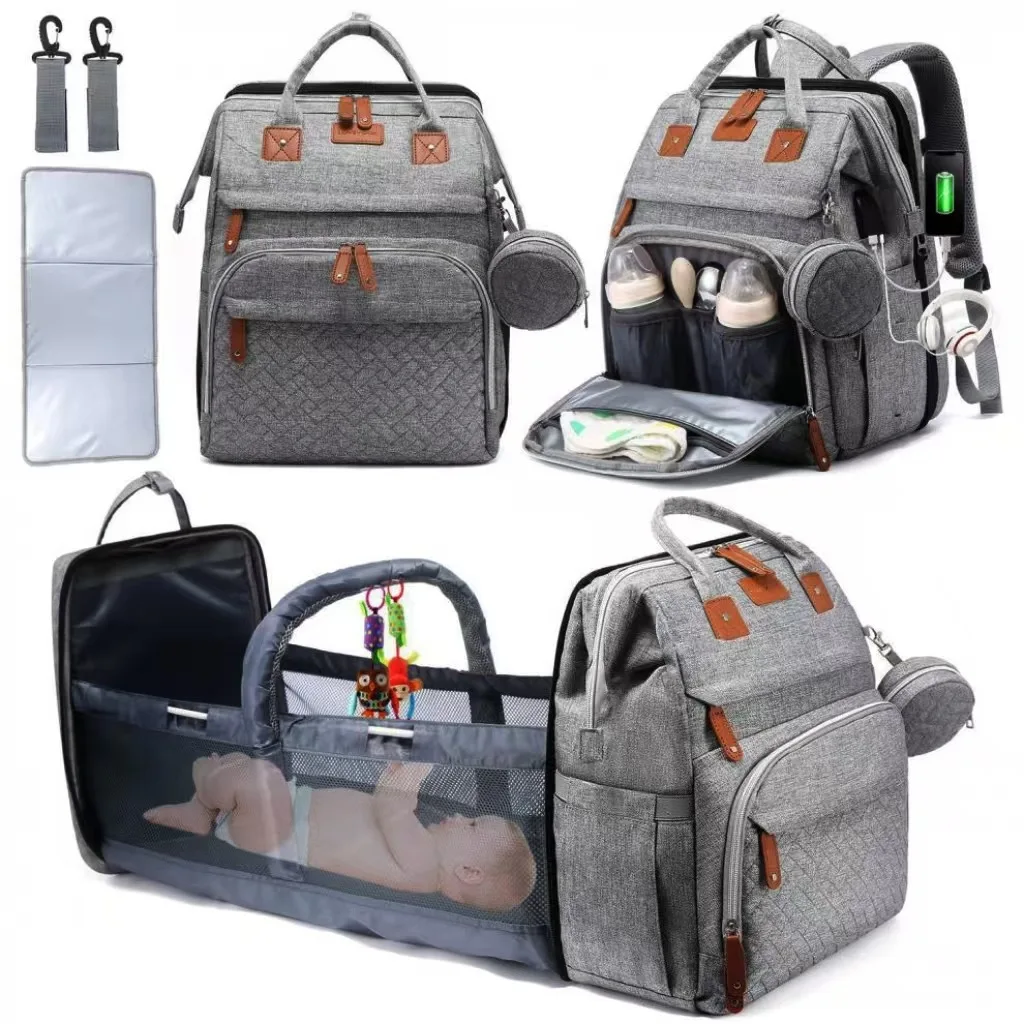 Bolsa de pañales acolchada para bebé – Compartimentos y cama batida