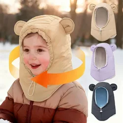 Gorro de invierno orejas de oso, bufanda integrada a prueba de viento