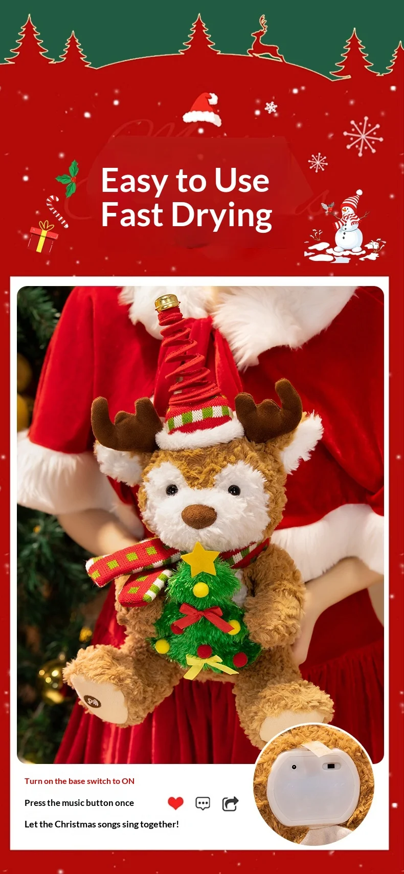Reno navideño de peluche con aspecto festivo