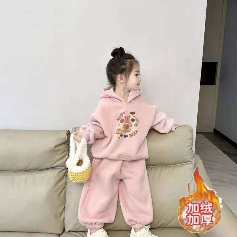 Conjunto de niña de terciopelo con capucha y pantalón invierno - imagen 3
