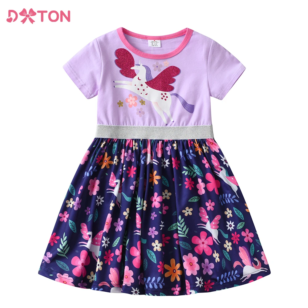 DXTON Vestido de algodón para niña con flores y unicornio – Verano - imagen 4