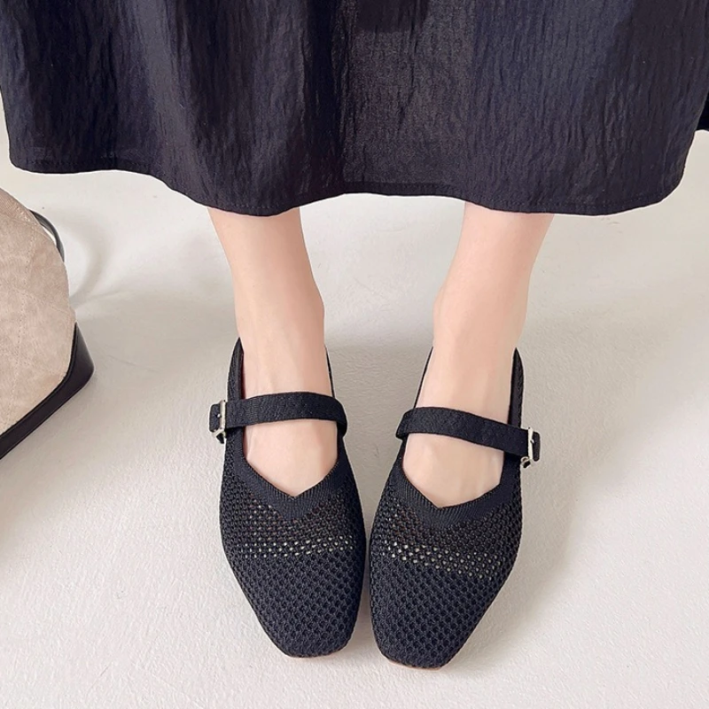 Zapatos planos para mujer en malla transpirable con punta cuadrada - imagen 4