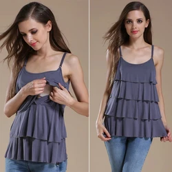 Camiseta premamá sin mangas con volantes por capas, transpirable