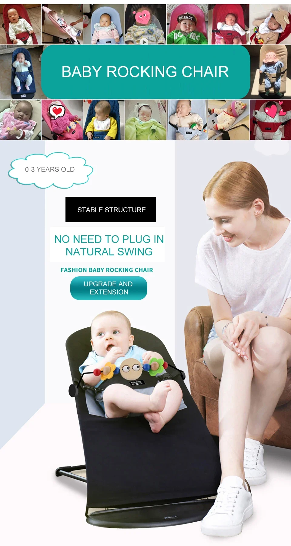 Mecedora para bebé en diferentes ángulos