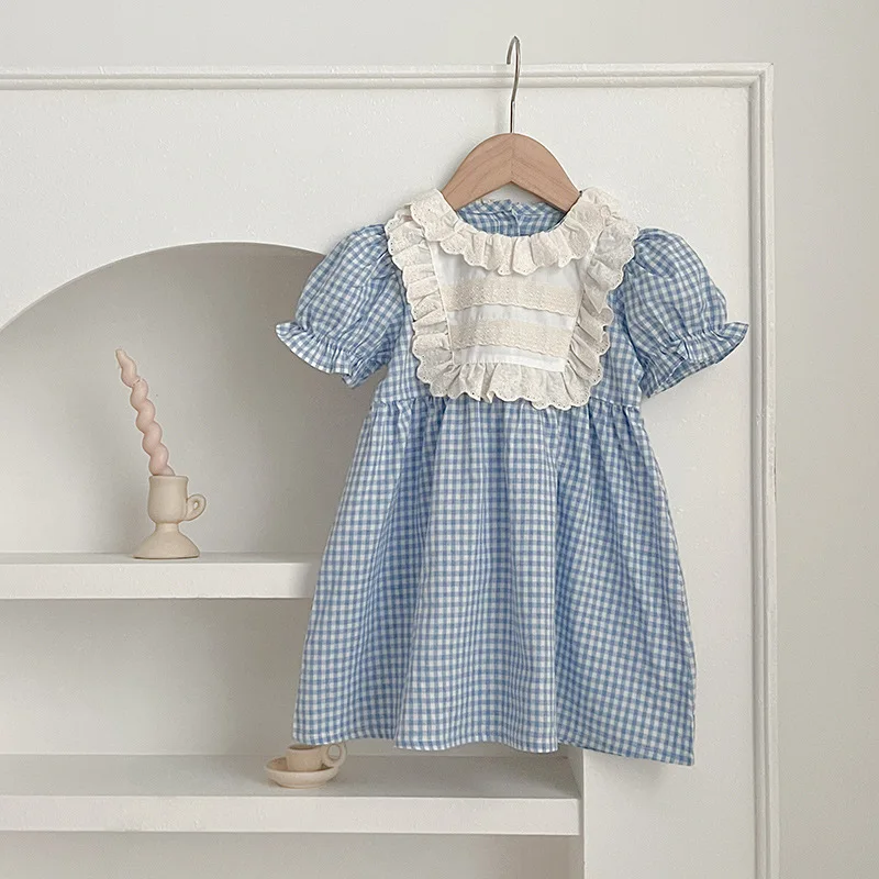 Conjunto bebé niña de algodón con cuello de encaje manga corta - imagen 2