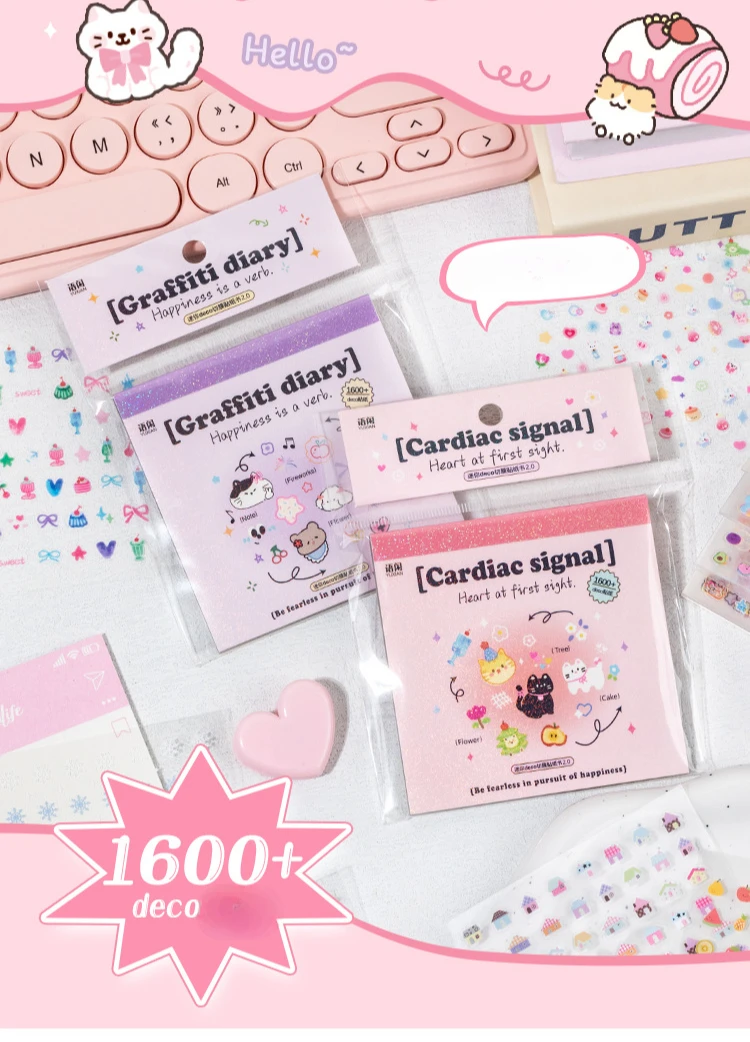 Mini pegatinas kawaii con animales y flores
