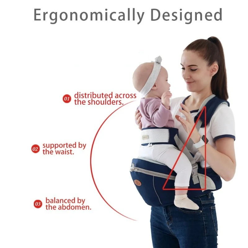 Portabebés ergonómico con asiento de cadera acolchado y bolsillo - imagen 4