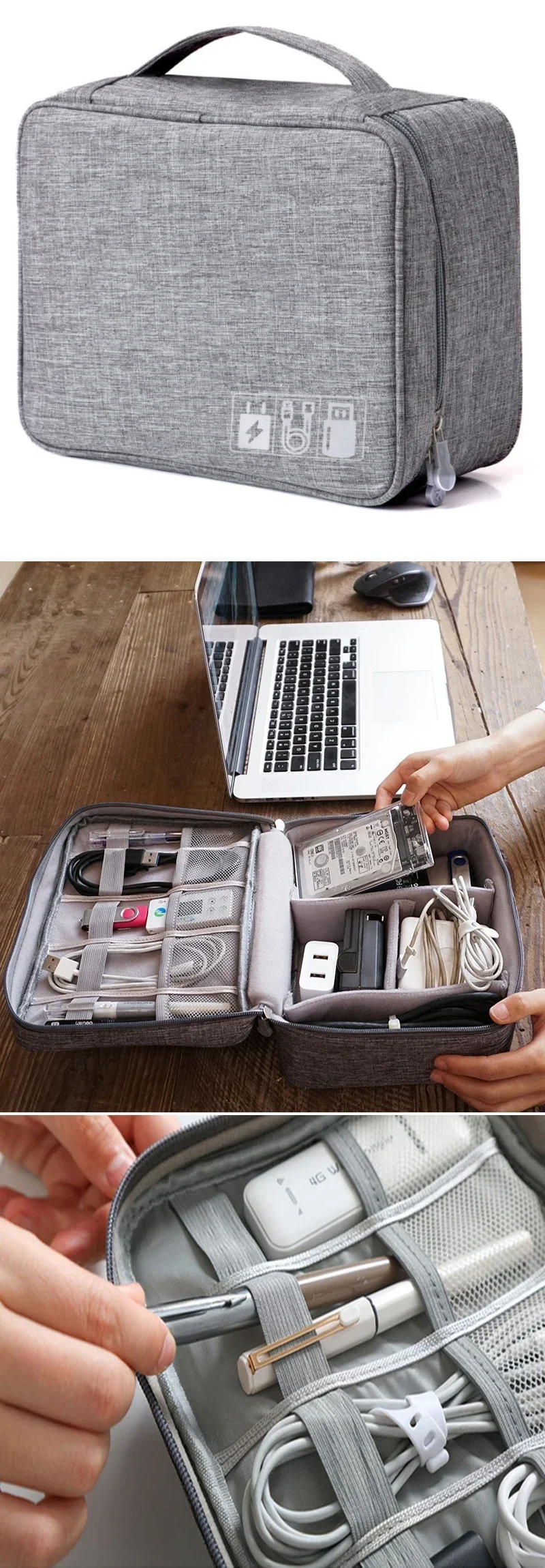 Organizador de cables USB portátil abierto