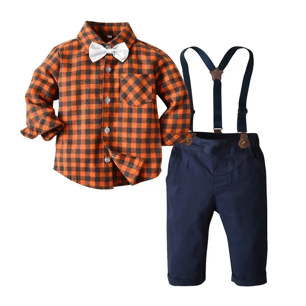 Conjunto otoño infantil: camisa a cuadros, tirantes y pajarita - imagen 5