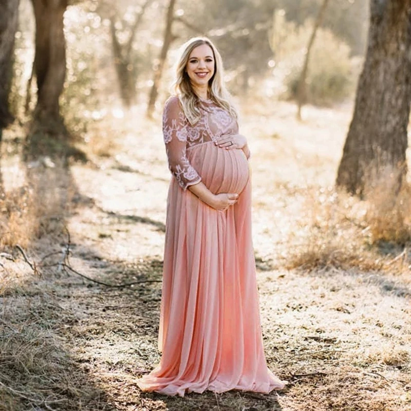 Vestido premamá gasa encaje manga larga - imagen 3