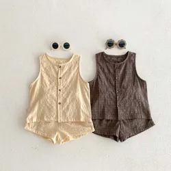 MILANCEL Conjunto de lino para niño: chaleco y pantalones cortos