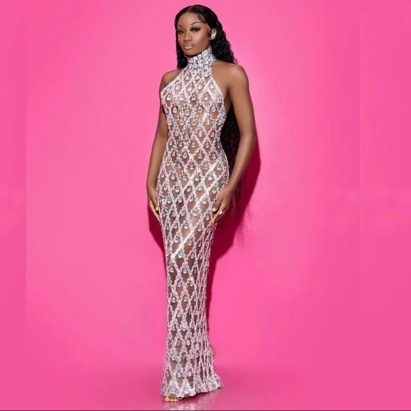 Vestido de maternidad de noche con pedrería brillante para fotos - imagen 5