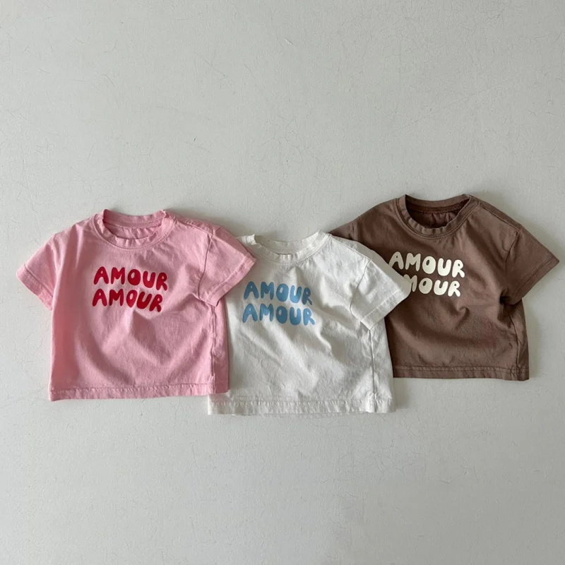 Camiseta verano bebé e infantil con letras, manga corta estilo coreano - imagen 2
