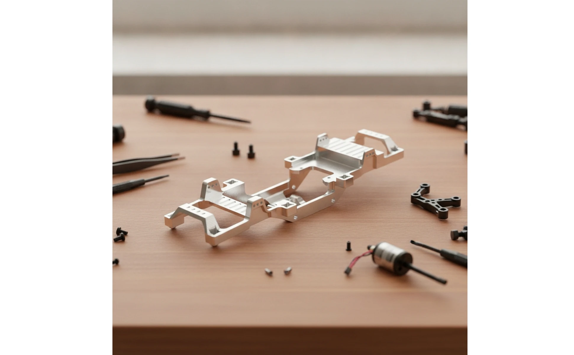 Chasis RC de aleación para construcción personalizada, acabado metálico