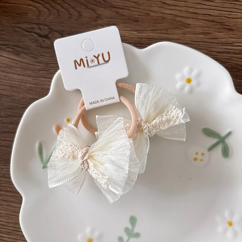 Pinza para el pelo con lazo de encaje elegante infantil, beige - imagen 2