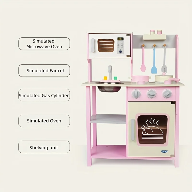 Cocina de juguete de madera Montessori con accesorios y fregadero - imagen 4