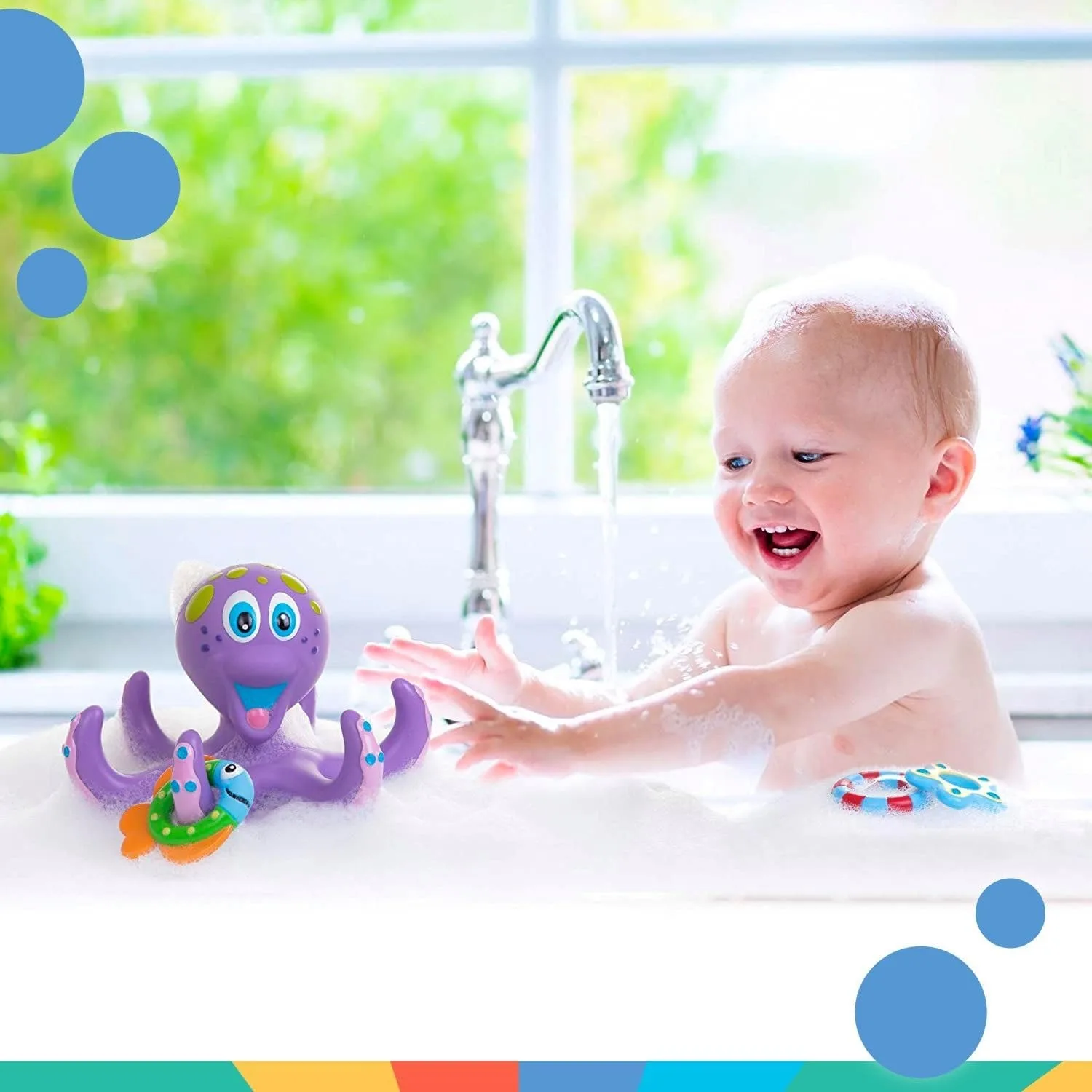 Pulpo flotante de baño para niños - Juguete interactivo con anillos
